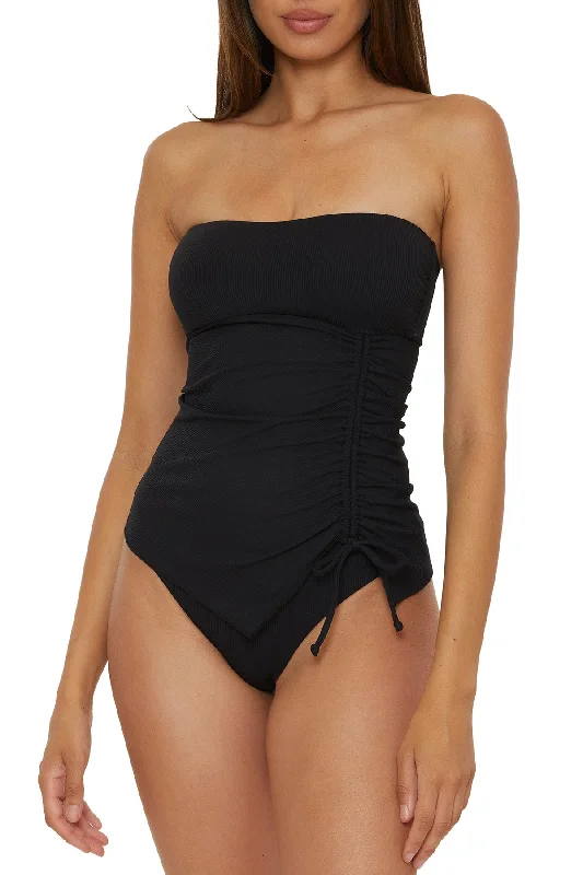 ladies bikini top anti slip -Becca Modern Edge Black Tankini Top