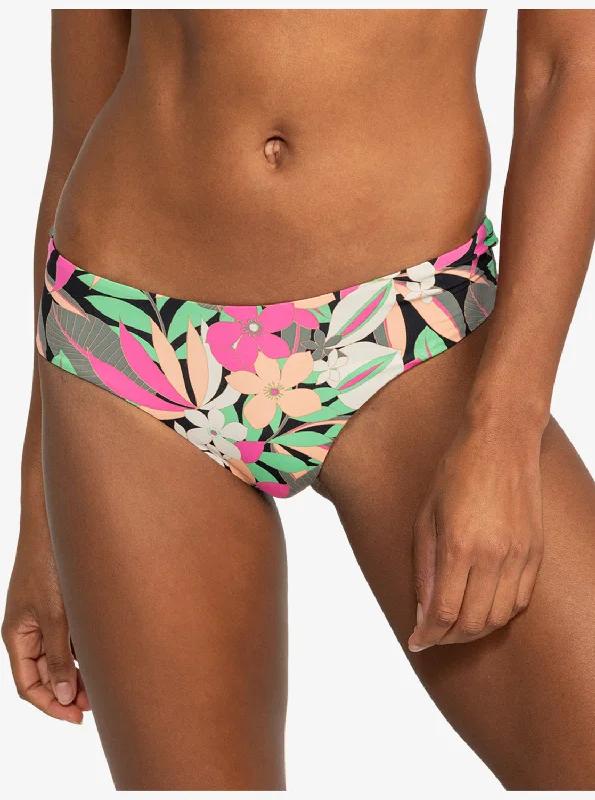 Women’s bikini bottoms gathered -Printed Beach Classics V-Shape Cheeky Bikini Bottom - Anthracite Palm Song S