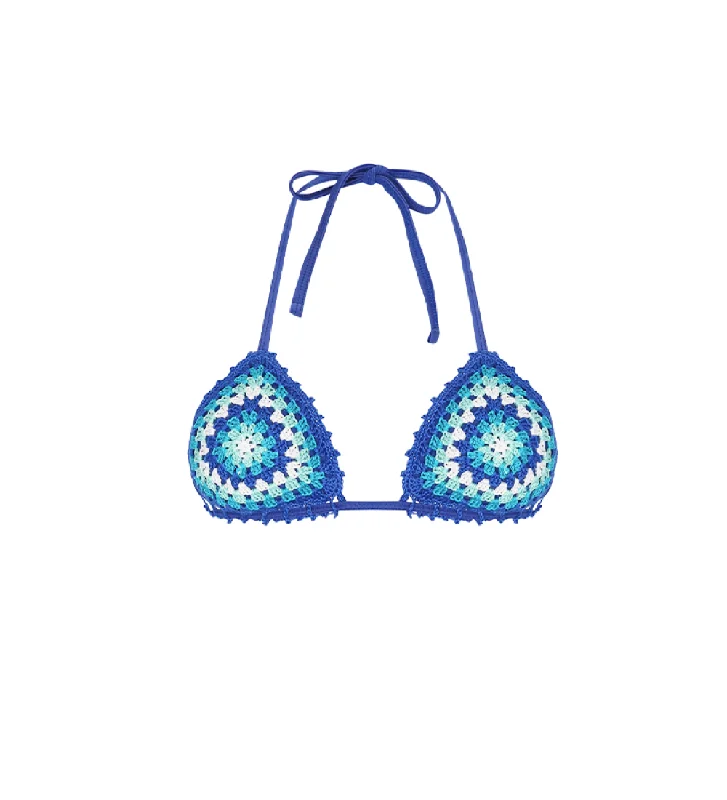 ladies bikini top satin finish -Cuba Blue Crochet Bikini Top