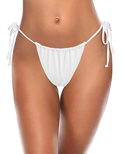 Women’s bikini bottoms quick dry -Women's Sexy String Swimsuit Bottom Low Waist Bikini Bottoms-White