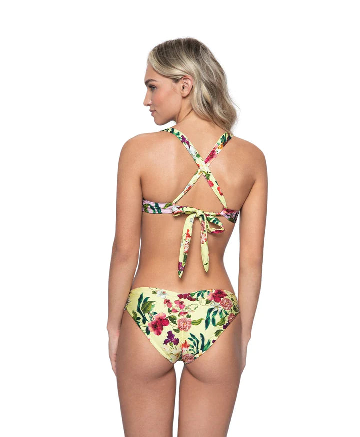 Women’s bikini bottoms two-tone -PQ Swim Reversible Basic Ruched Bottoms in Summer Hibiscus