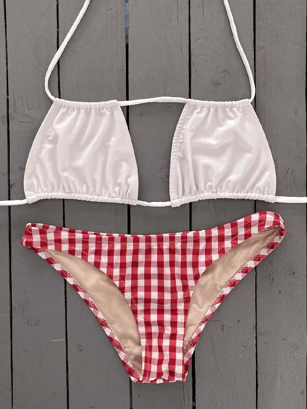 Women’s bikini bottoms black -Classic Red Plaid Bikini Bottom