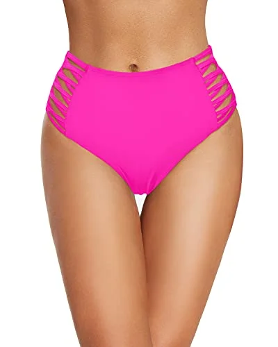 Women’s bikini bottoms seasonal -Retro High Rise Swim Bottom Full Coverage Bikini Bottoms-Neon Pink