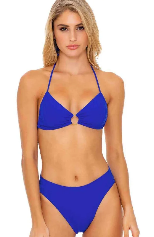 Women’s bikini bottoms deep blue -Luli Fama Last Fling High Leg Banded Waist Bottom in Something Blue