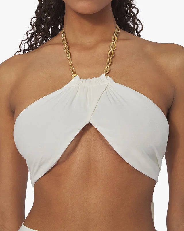 ladies bikini top neutral shades -Bandana Wrap Linen Halter Top