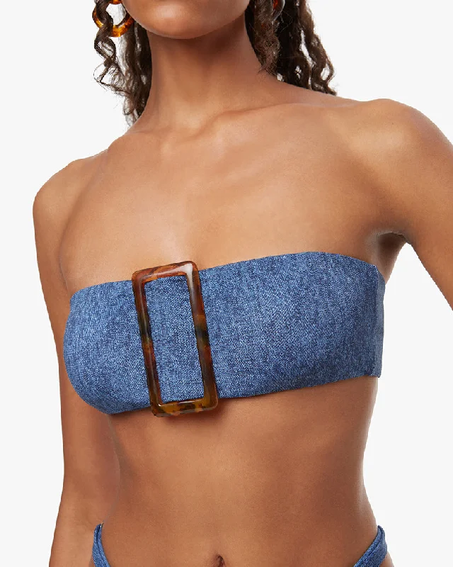 ladies bikini top sporty style -Buckle Bandeau Denim Bikini Top