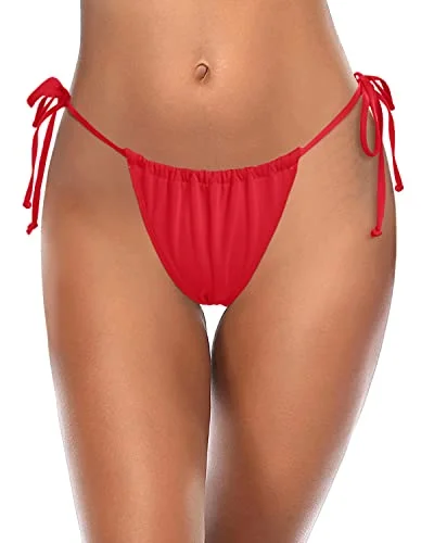 Women’s bikini bottoms breathable -Women Low Waist Bikini Bottoms Full Coverage Swimwear-Red