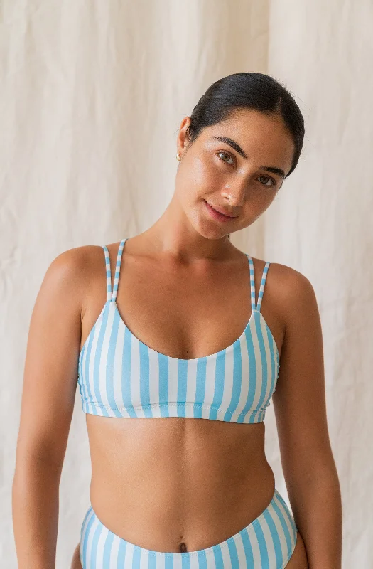 ladies bikini top trendy design -Topanga Top Powder Blue Stripe Print