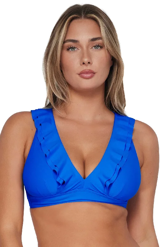 ladies bikini top black sleek -Sunsets Electric Blue Willa Wireless Top