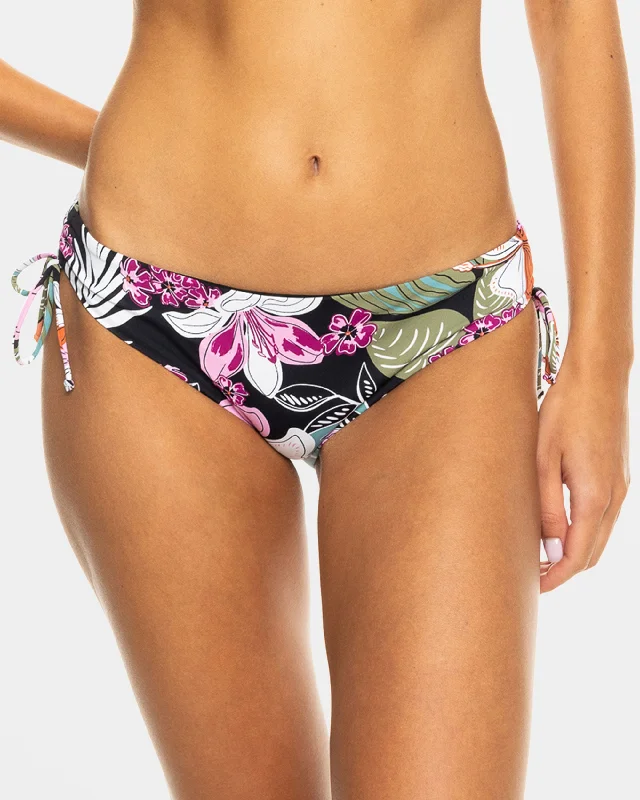 Women’s bikini bottoms tropical print -Beach Classics Hipster Ties Bikini Bottom - Anthracite Moody Tropical Swim