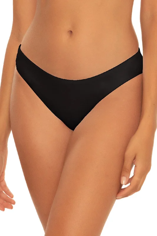 Women’s bikini bottoms asymmetrical -Becca Color Code Black Adela Ruched Hipster Bottom