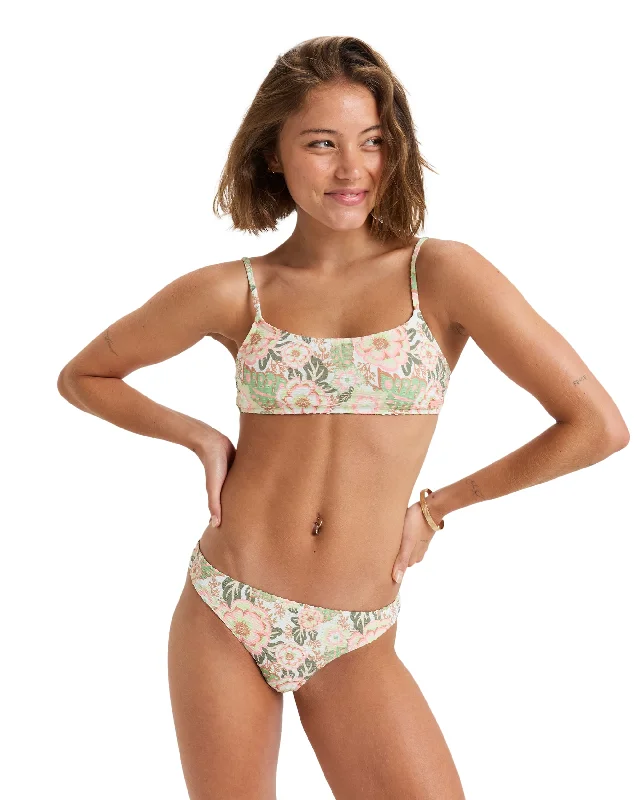 Women’s bikini bottoms subtle -Canarias Moderate Bikini Bottom - Oil Green Wild Flower Swim