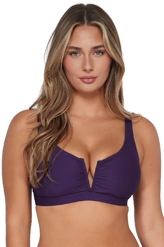 ladies bikini top vacation wear -Sunsets Paradise Plum Vienna V-Wire Top