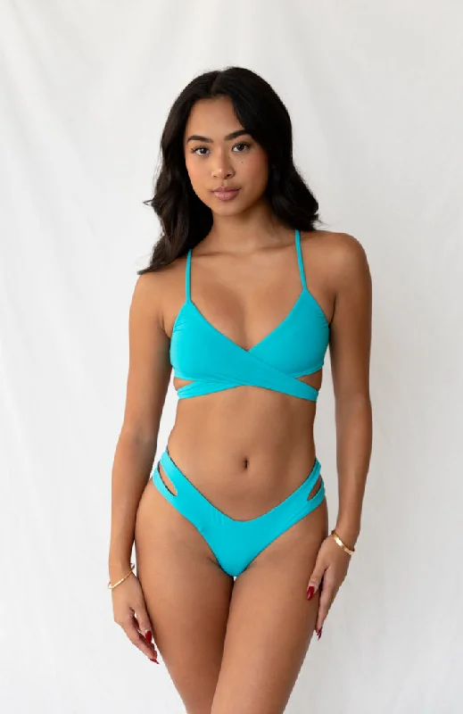 Women’s bikini bottoms opaque -80’s Muse Cyan Amazonite Double Strap Bikini Bottom