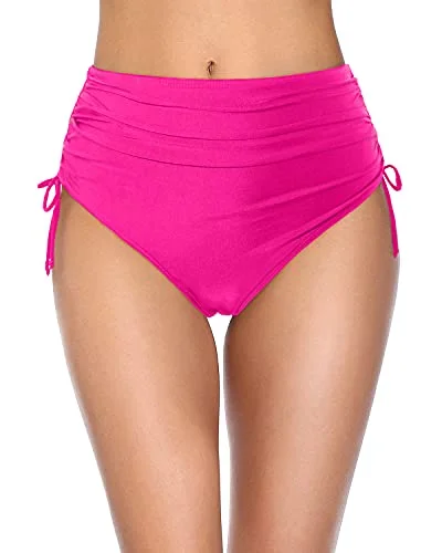 Women’s bikini bottoms string -Women's High Waisted Full Coverage Swim Bottom Bikini Bottoms-Neon Pink