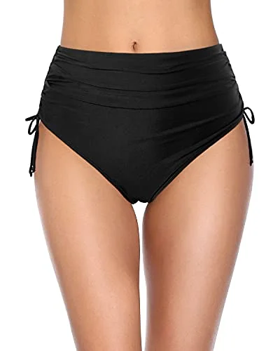 Women’s bikini bottoms ruched back -Ladies Full Coverage High Waisted Swimsuit Bikini Bottoms-Black