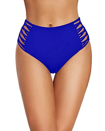 Women’s bikini bottoms store -Retro High Waisted Bikini Bottom Strappy Side Full Coverage Swimsuit Bottom-Royal Blue