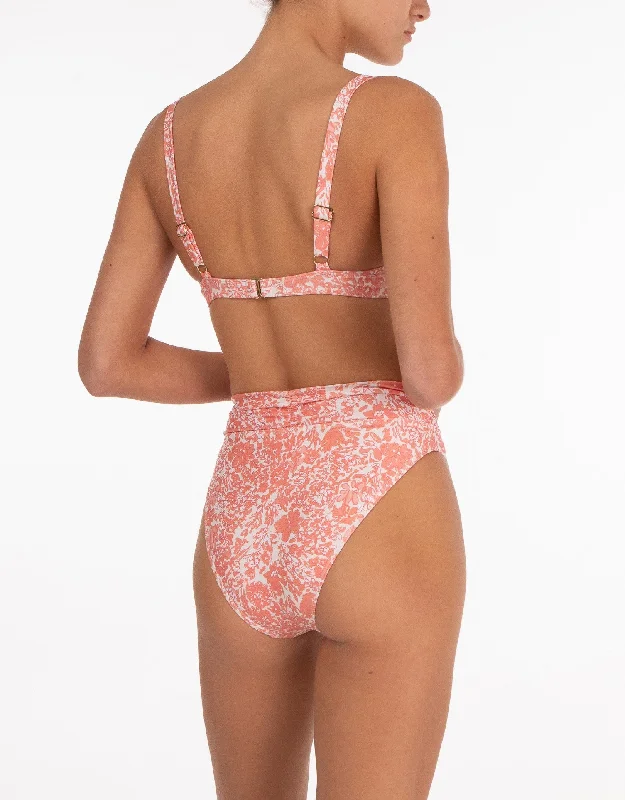 Women’s bikini bottoms magical -Ruched High Waist Bikini Bottom, Carnation Pink Floral