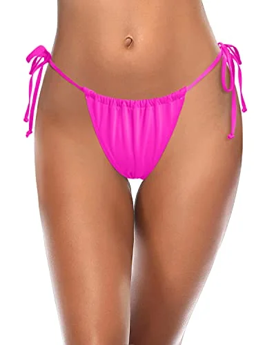 Women’s bikini bottoms vintage -High Cut Leg Swimsuits Bottom Low Waist Bikini Bottoms-Neon Pink