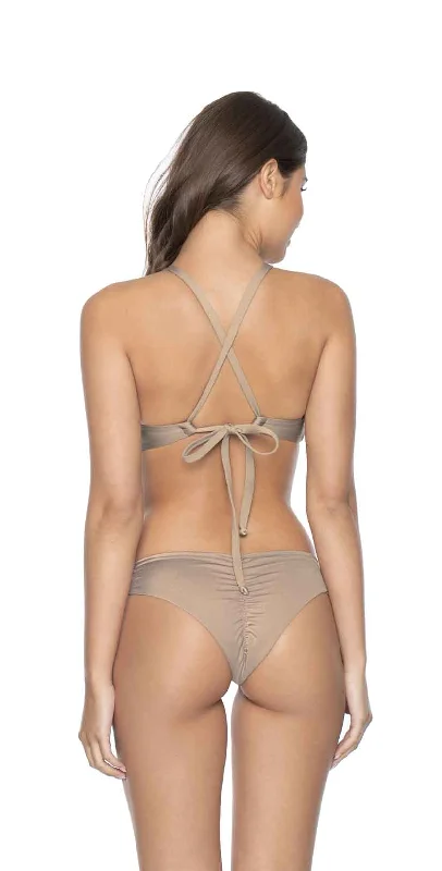 Women’s bikini bottoms surfing -PilyQ Sandstone Basic Ruched Teeny Bottom