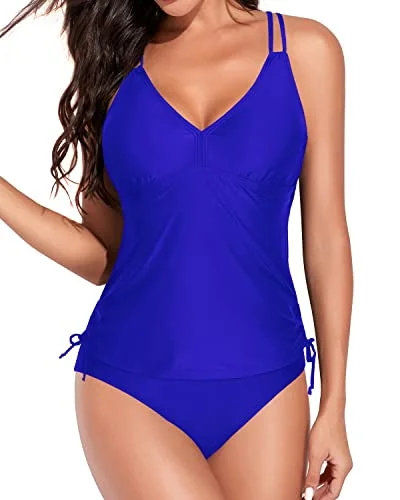 Women’s bikini bottoms junior -Push Up Tankini Swimsuits For Women With Bikini Bottom-Royal Blue