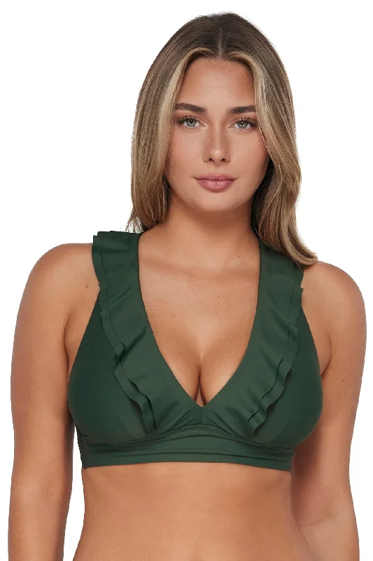 ladies bikini top tie front -Sunsets Island Green Willa Wireless Top