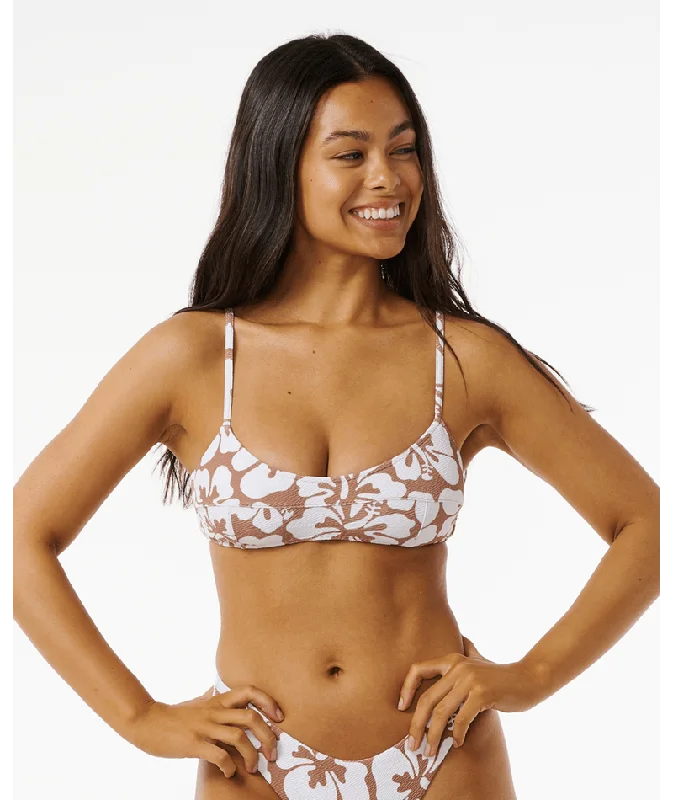 ladies bikini top coastal chic -Rip Curl Hibiscus Heat Crop Top-Brown