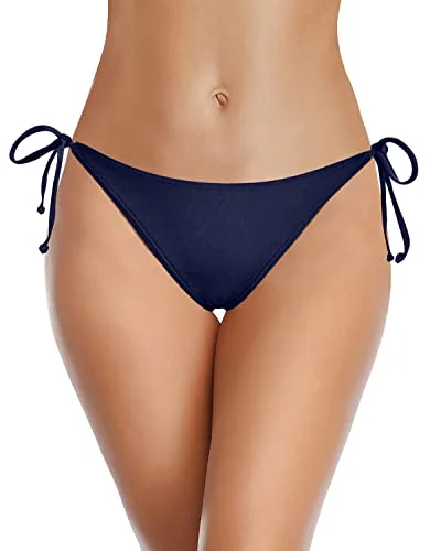 Women’s bikini bottoms opaque -Full Coverage Swim Bottom Tie Side Bikini Bottom Low Rise Bathing Suit Bottom-Navy Blue