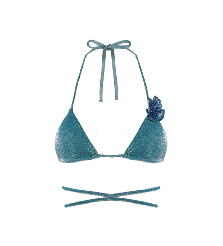 ladies bikini top sport luxe -Lulu Shiny Teal Bikini Top