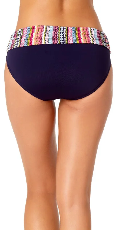 Women’s bikini bottoms white -Anne Cole Jet Set Stripe Fold-over Bikini Bottom in Navy