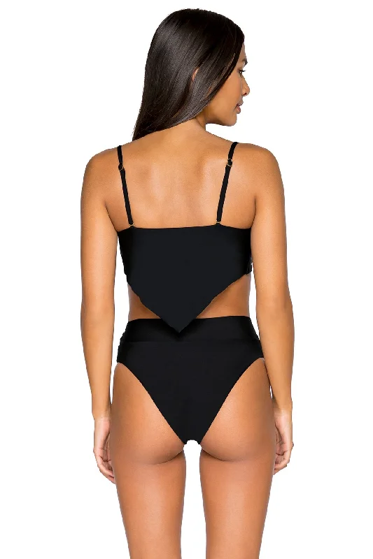 Women’s bikini bottoms forest -B Swim Black Out Cove Hi-Waist Bottom