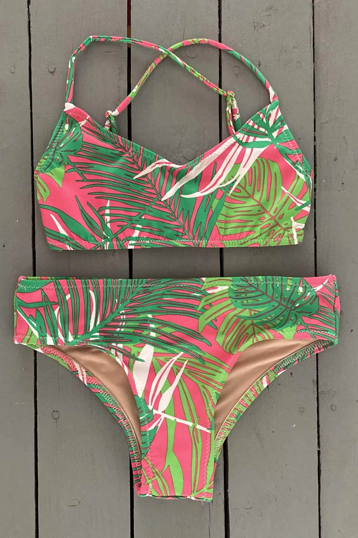 Women’s bikini bottoms sporty -Green/Pink Tropical Bikini Bottom