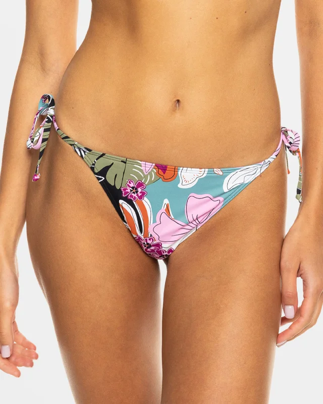 Women’s bikini bottoms futuristic -Beach Classics Tie Side Cheeky Bikini Bottom - Anthracite Moody Tropical Swim