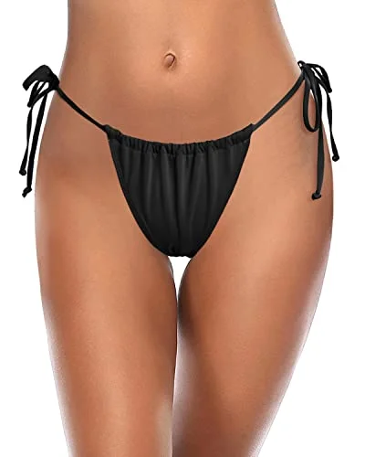 Women’s bikini bottoms white -Women Sexy Full Coverage Bikini Bottom Low Waist Swim Bottoms-Black