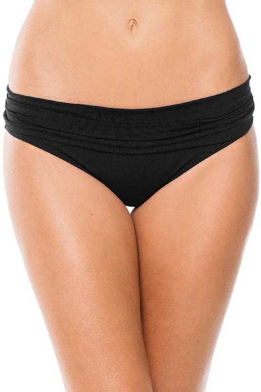 Women’s bikini bottoms animal print -La Blanca Black Shirred Band Hipster Bottom