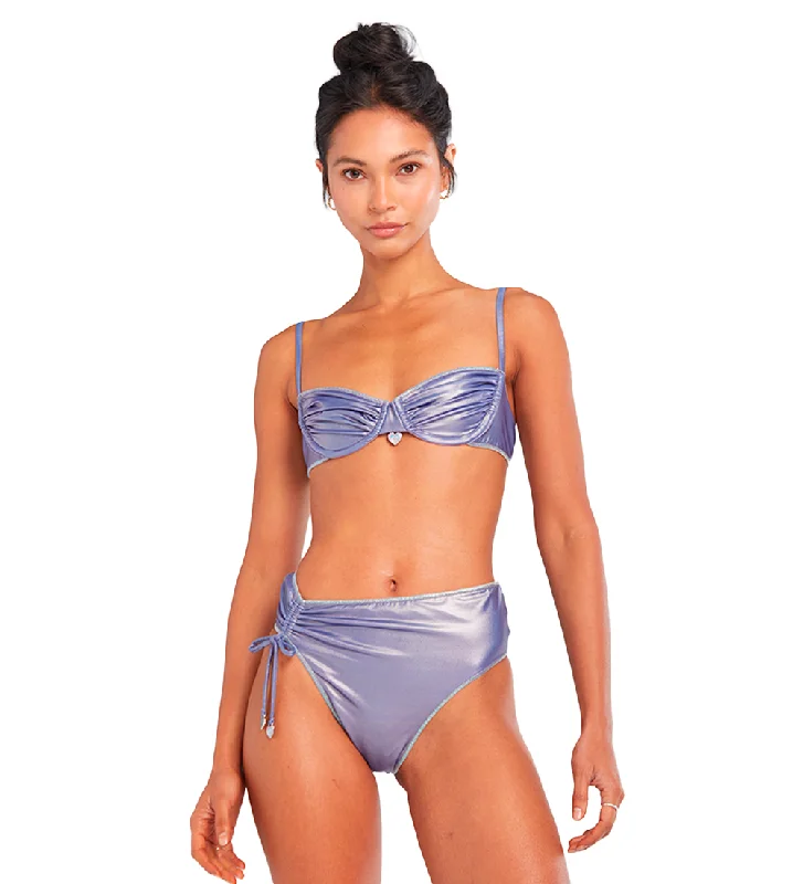 ladies bikini top cropped length -Arabella Metallic Purple Bikini Top