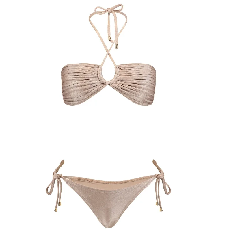 ladies bikini top ruffle detail -Mykonos Inverted Tri-Top Bikini Set | Cream Pearl