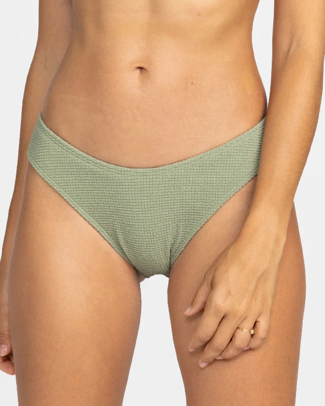 Women’s bikini bottoms senior -Essaouira Moderate High Leg Bikini Bottom - Oil Green