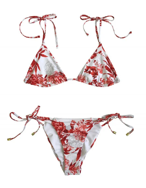 Women’s bikini bottoms black -Samantha Tie Side Bikini Bottom in Red Floral