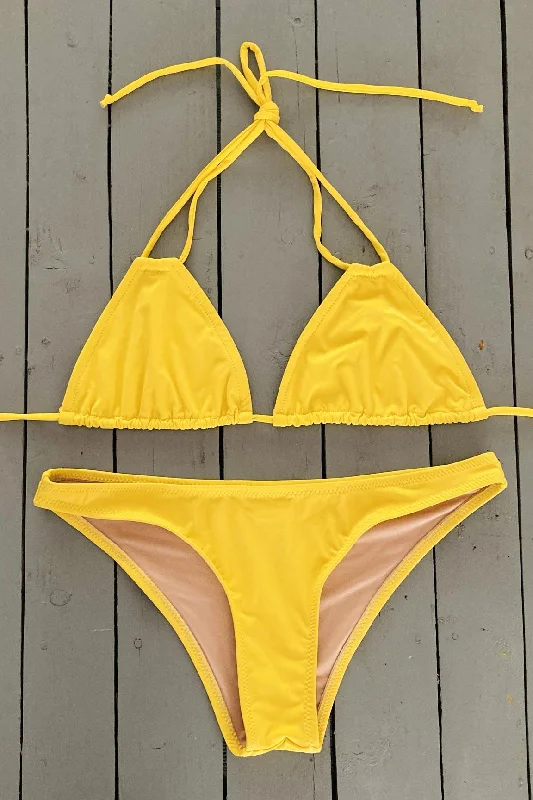 Women’s bikini bottoms padded -Canary Solid Yellow Classic Bikini Bottom