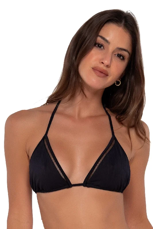 ladies bikini top water resistant -Sunsets Black Seagrass Texture Laney Triangle Top