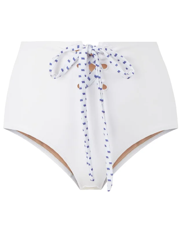 Women’s bikini bottoms narrow waist -Elena Eyelet High Waisted Bottoms in White