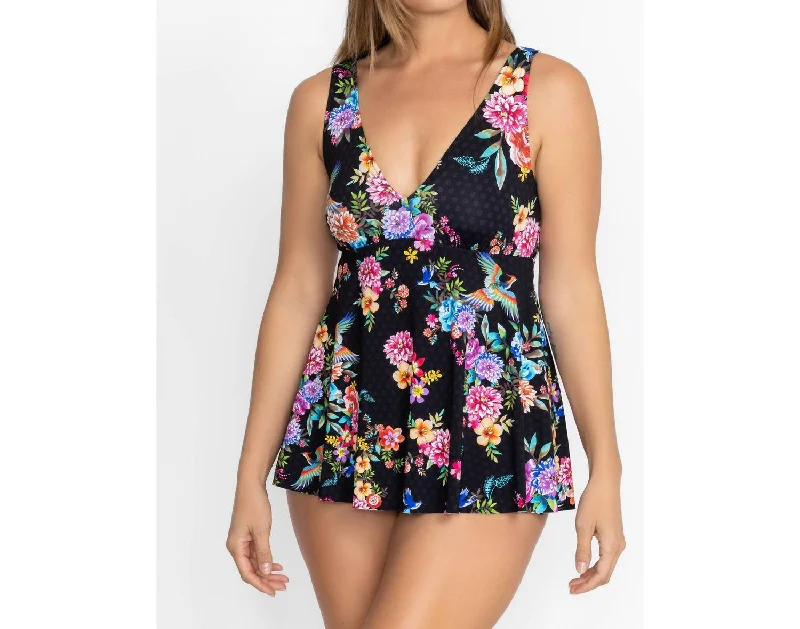 Women’s swim skirt playful -Back Tie Skirted One Piece Swimsuit In Nero Multi