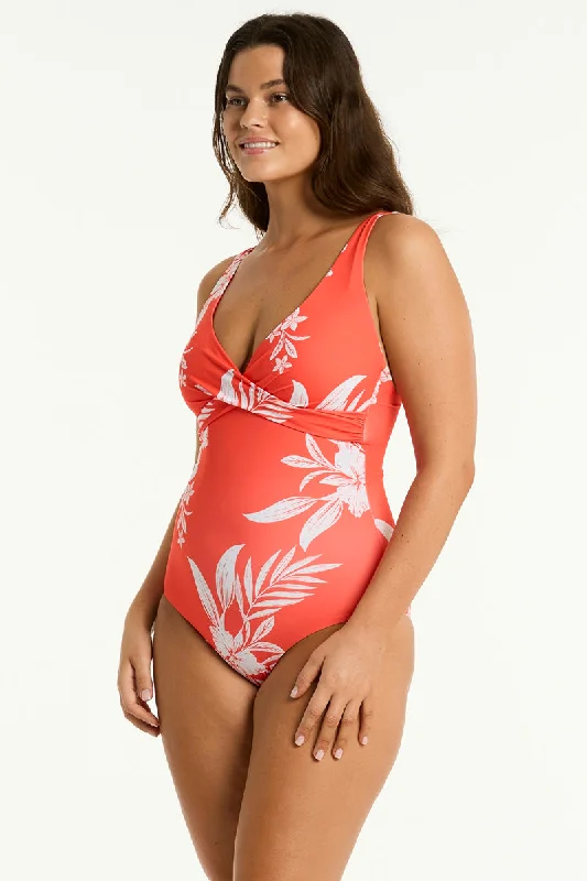 Women’s one-piece swimsuit coral -Aloha Cross Front One Piece