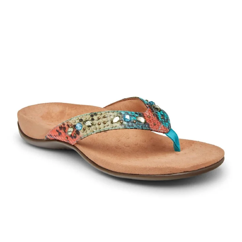 Women’s sandals geometric -Women's Lucia Snake Thong Sandal In Blue Teal