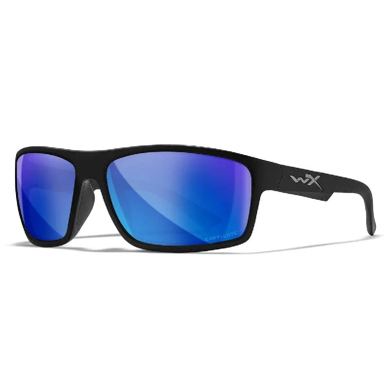 sunglasses metal frame -Wiley X Peak Sunglasses with Matte Black Frame and Captivate Blue Mirror Polarized Lens