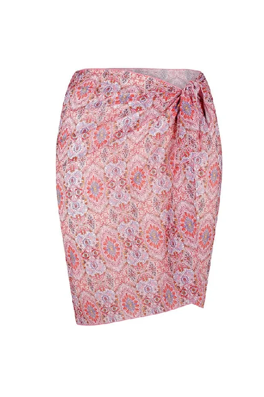 Women’s swim skirt khaki -Amalfi Pink Long Mesh Wrap Skirt