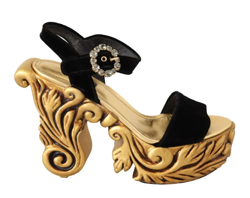 Women’s sandals gladiator -Dolce & Gabbana Baroque Velvet Heels in  and Women's