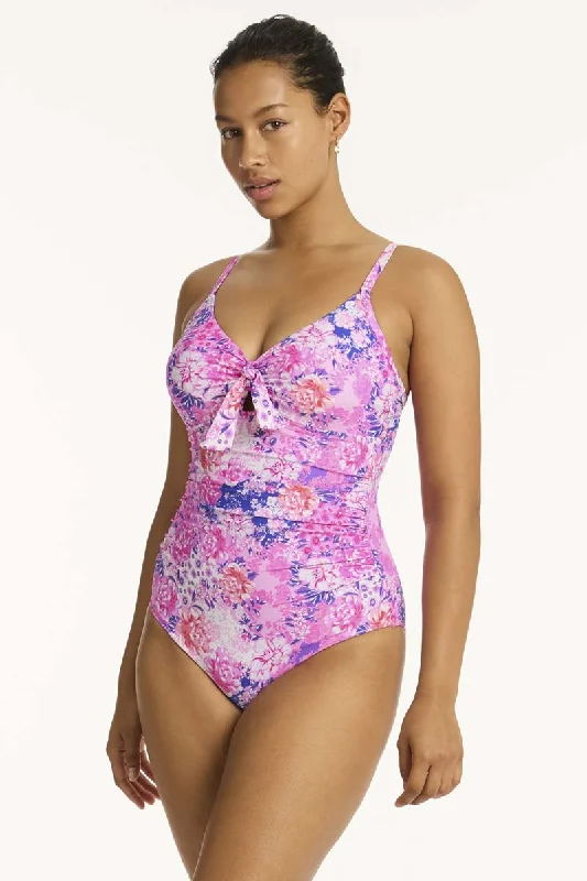 Women’s one-piece swimsuit ocean -Fiesta Tie Front DD/E One Piece