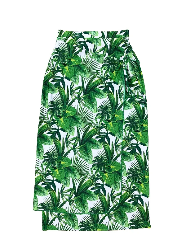 Women’s swim skirt pink -Green Leaves Maxi Wrap Swim Skirt